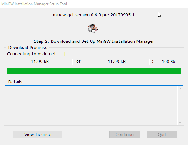 La schermata di download di mingw-get.